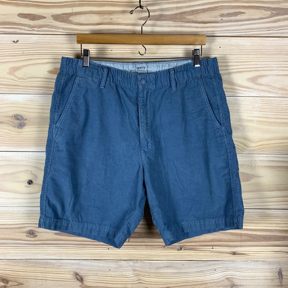 Levis XX Chino Shorts Mens Large Blue Corduroy Elastic Waist Preppy Grunge